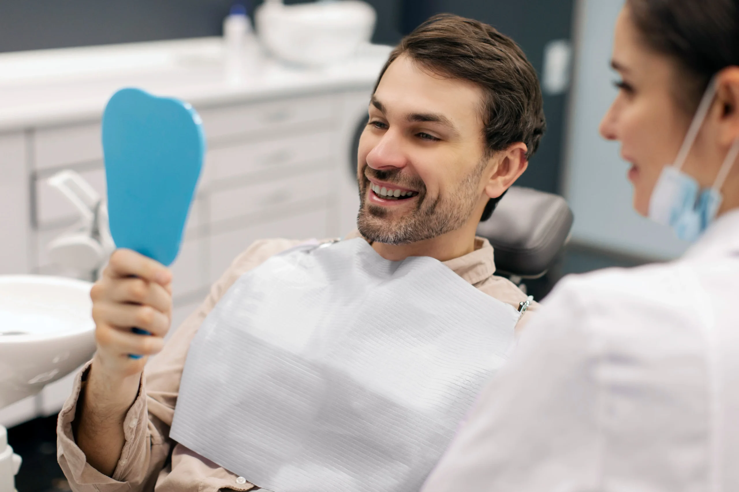 Looking at teeth after a teeth cleaning